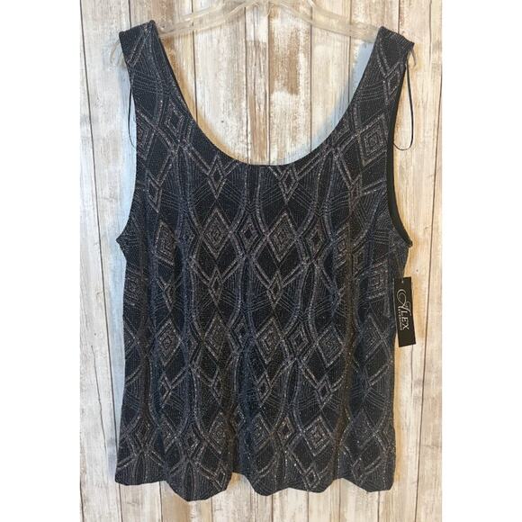 Alex Evenings Black Silver 3/4 Sleeve Sparkly Cocktail Twin Set Plus Size 2X NWT - Picture 2 of 10